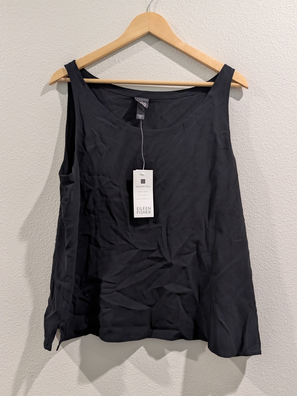 Eileen Fisher Black Silk Wide-Strap Scoop Neck Tank